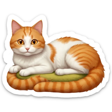 ginger and white cat with orange eyes doing a big extremely long stretch reaching up into the air with arms and legs side by side together straight and overextended whilst lying on its side sticker