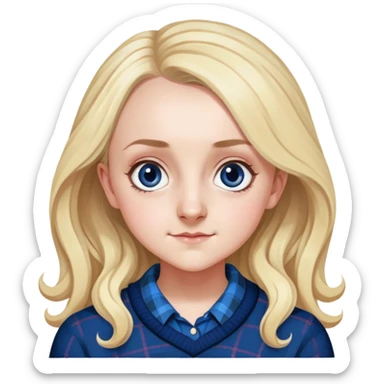Evanna Lynch is Luna Lovegood in harry potter, wear dark blue sweater plaid shirt inside sticker