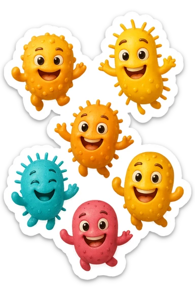 EMOJI STILE IPHONE DI 6 BATTERI INTESTINALI FELICI CHE FLUTTUANO IN ARIA IPERREALISTICO 4K sticker