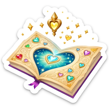 Enchanted floating folded map surrounded by magical sparkles and heart-shaped auras, mystical love journey map sticker