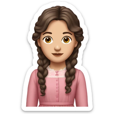 Carrie Ingalls pretty with long dark brown wavy hair realistic and detailed pink dress sticker