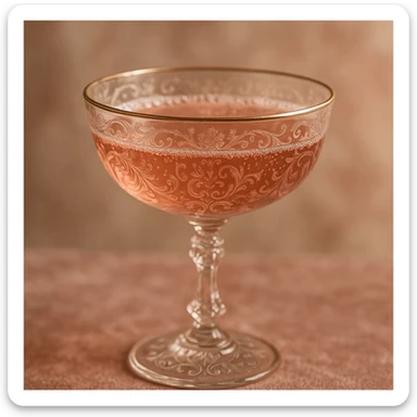 rose champagne in a couple glass, vintage style, ornate details, romantic sticker