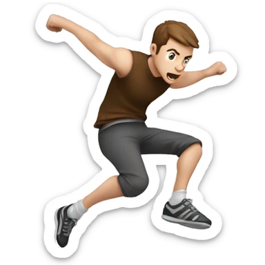 parkour white person, brown hair mid long, doing a pecision jump sticker