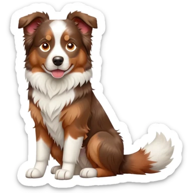 cinematic-[australian shepherd dog]-realistic-full-body-sitting-emoji,-tail-resting-loosely-beside-its-paws,-head-tilted-dramatically,-scruffy-[half white and red merle]-fur,-simplified-yet-realistic-focused-features,-highly-detailed,-glowing-with-an-almost-sarcastic-glow sticker