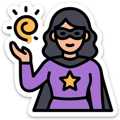 female superhero in a soft purple and black suit, glowing magical energy in her hand sticker