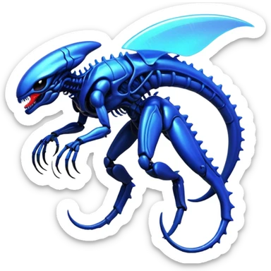 A blue shiny futuristic neon-glowing iridescent bioluminescent xenomorph-genesect-hybrid sticker