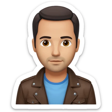 Alex Dimitriades light blue shirt, dark brown leather jacket sticker