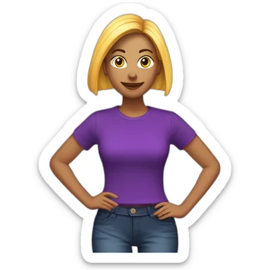 mujer cabello liso marron y camiseta morada con letras 4tech sticker