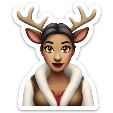 a tarantino reindeer wearing a dumb outfit with makeup on and has way to much blush on her face sticker