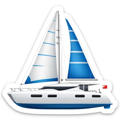 A catamaran with a white background. No wording or lettering on the boat  sticker