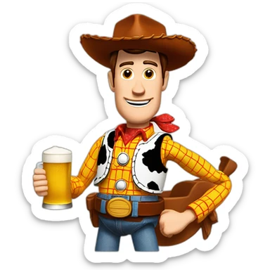 woody toy story holding a beer sticker