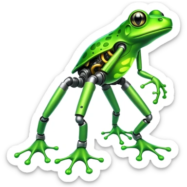 mutant frog with mechanical leg and toxic green glow sticker