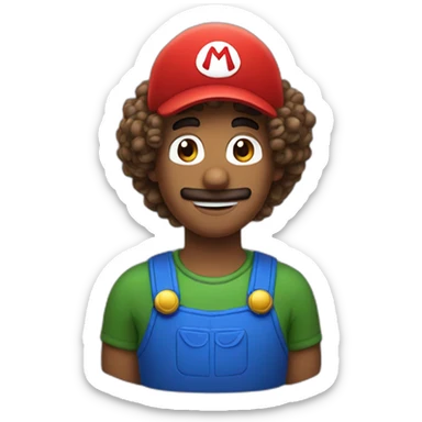person with curly hair and super Mario cap sticker