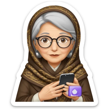 persian old woman Persian shawl with smartphone and glasses, half body sticker