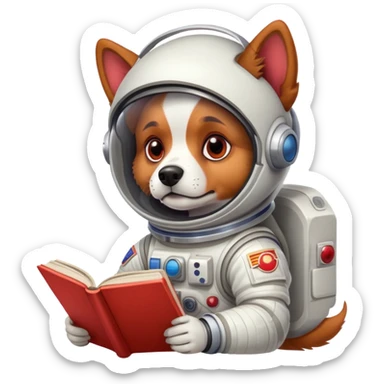 A dog in a spacesuit reading on mars sticker