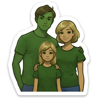 Create an emoji of a family of 4. 2 teenage girls with brown hair one young teenager with brown hair and blonde mum  sticker