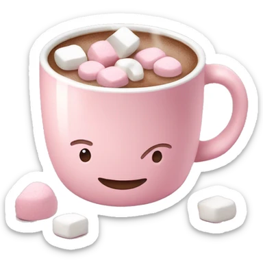 Light Pink mug of hot chocolate with marshmallows  sticker