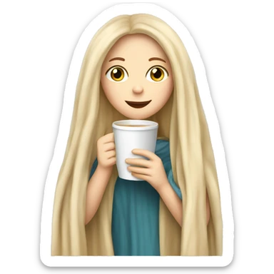 A pretty white girl with very long blond hair in a blanket sipping coffee sticker