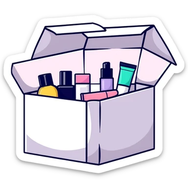 an opened box with beauty products inside sticker