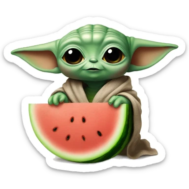 Baby yoda holding watermelon sticker