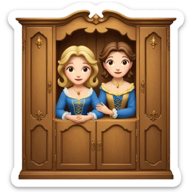 A middle-aged lady character from the fairy tale Beauty and the Beast — she was turned into a wardrobe by magic. She retains the wardrobe's original form, with an anthropomorphic face on the front of the closed cabinet. sticker