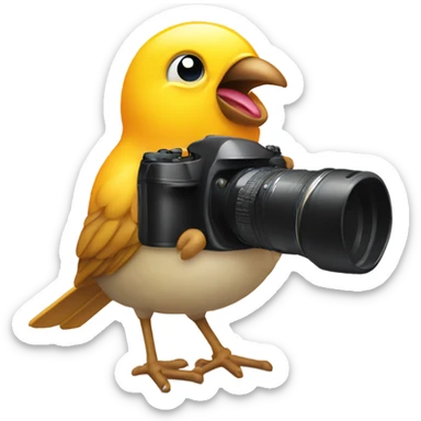 Cute little bird eating crumbs and getting filmed by a camera sticker
