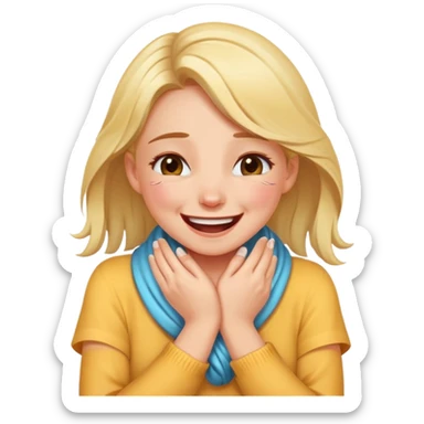 A pretty girl who is wrapping crashing out and laughing crying her hands around her neck and crying  sticker