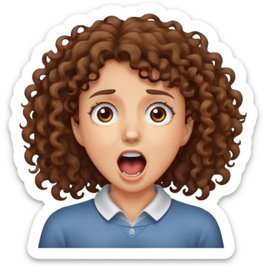 Brown curly girl taking her neck screaming  sticker