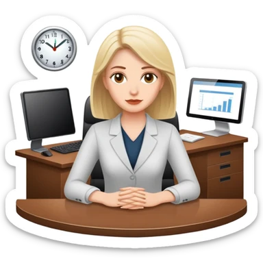 white woman sitting in office sticker
