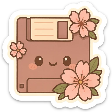 Floppy disk with sakura for retro-tech aesthetic sticker