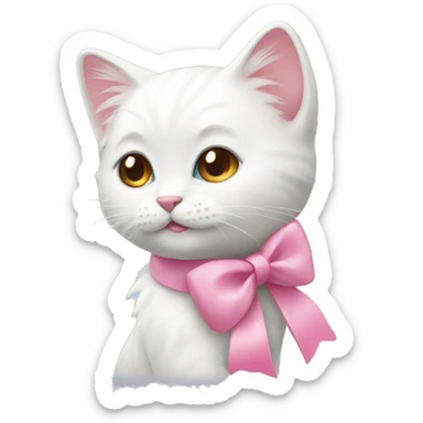 white kitty with pink bow sticker