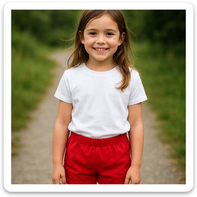 Make the girl's outfit red shorts and a white short-sleeved t-shirt sticker