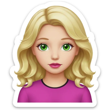 Girl with light blonde way hair in a middle part with green eyes and pink lips sticker