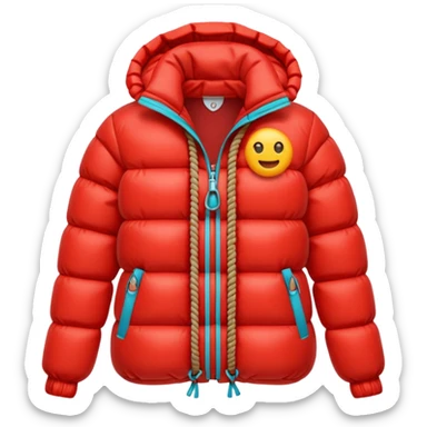 emoji dressing a down jacket, with ropes around it sticker