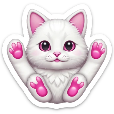 white cat fluffy paw, from the bottom, vivid pink toe beans, cute sticker
