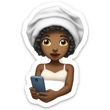 A black girl with a bonnet on in bed with her phone n her hand sticker