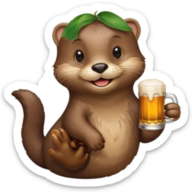 Otter holding a beer sticker