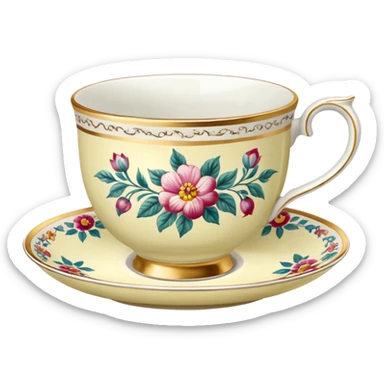 antique floral teacup sticker
