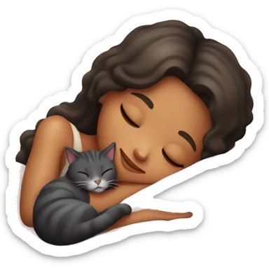 a girl sleeps with a cat sticker