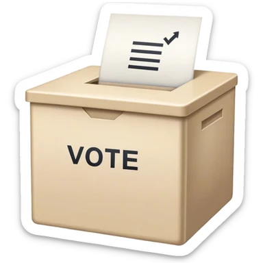 Vote box with 'Vote' written on the front and paper entering the top slot  sticker