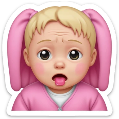 a portrait of crying baby , wearing pink clothes sticker