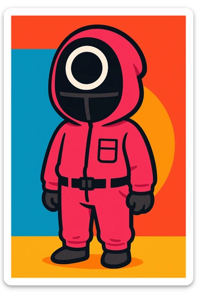 squid game guard with circle mask, cartoon style sticker