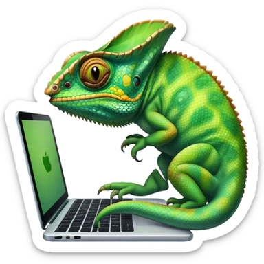 chameleon typing on laptop sticker