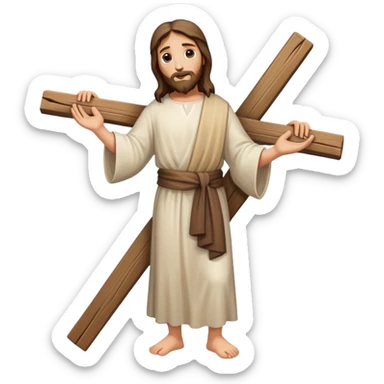 Jesus carrying a large well-shaped cross fullbody simplified sticker