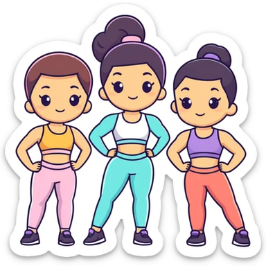 4 mixed races Pilates princesses in cute 2 piece workout sets (2 white girls, 1 Mexican, and 1 black girl) sticker