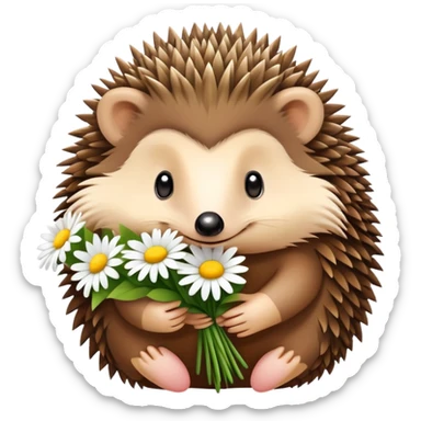 hedgehog holding a bouquet of daisy flowers sticker