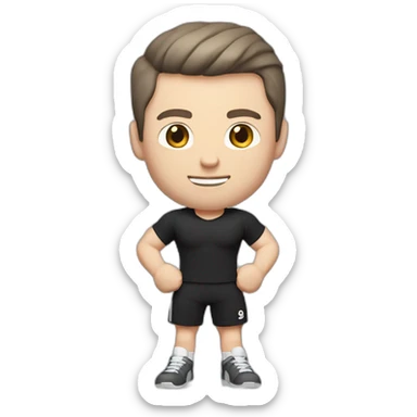 Pale skinned Fit Man With the biceps and dark brown hair in black shirt, gray sports shorts and white Sneakers Relies on the crossbar sticker