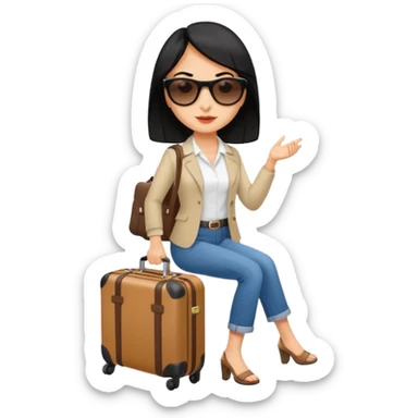 mujer viajando un equipaje de mano con el cabello negro  sticker