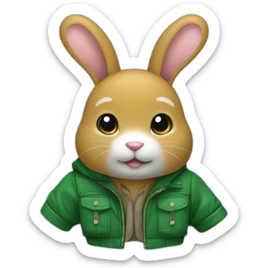 Doudou lapin avec veste verte sticker