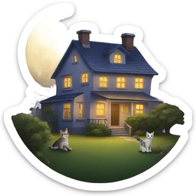 A house in the bush with a cat in night sticker